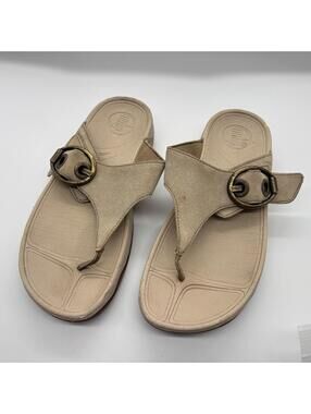 FitFlop Sandals Women's Size 8 Beige Suede Thong Slides Comfort Orthopedic